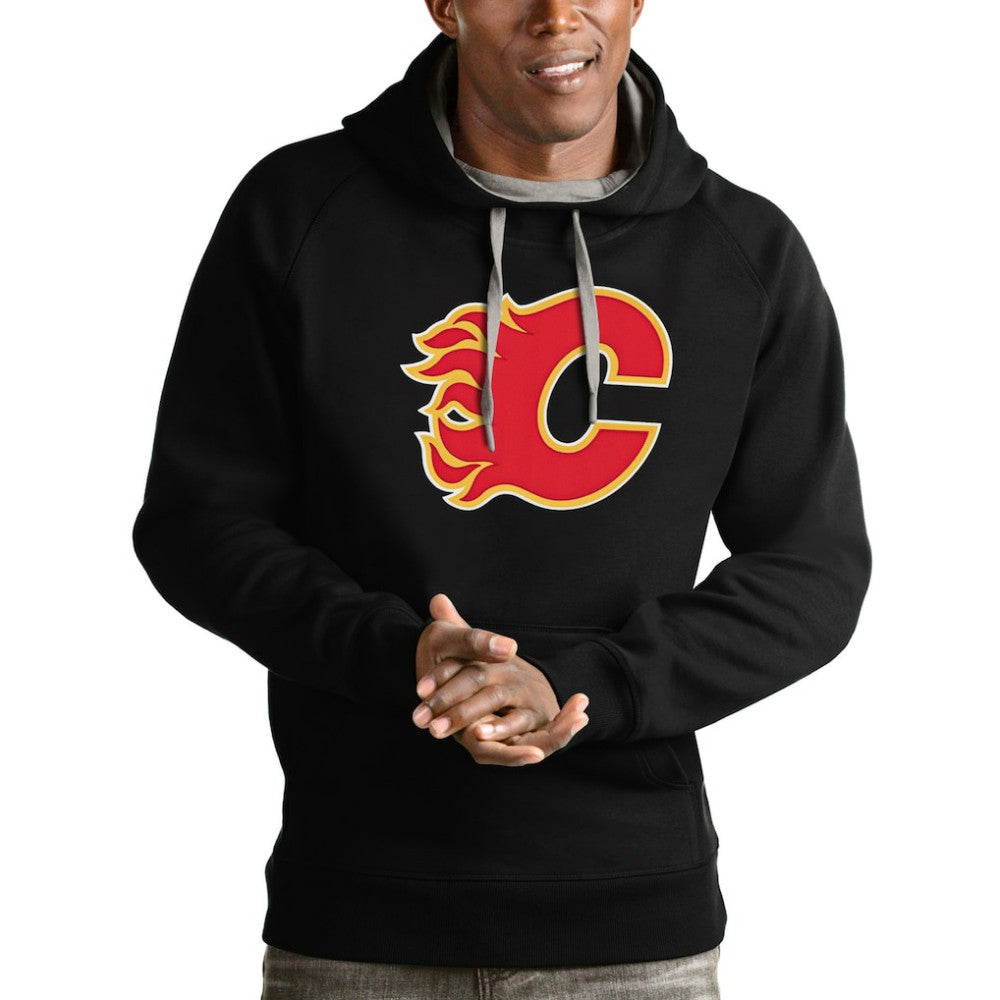 Calgary Flames Antigua Logo Victory Pullover Hoodie - Black - NHL
