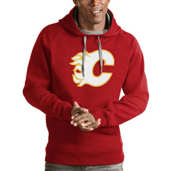 Calgary Flames Antigua Logo Victory Pullover Hoodie - Red - NHL