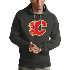 Calgary Flames Antigua Logo Victory Pullover Hoodie - Charcoal - NHL