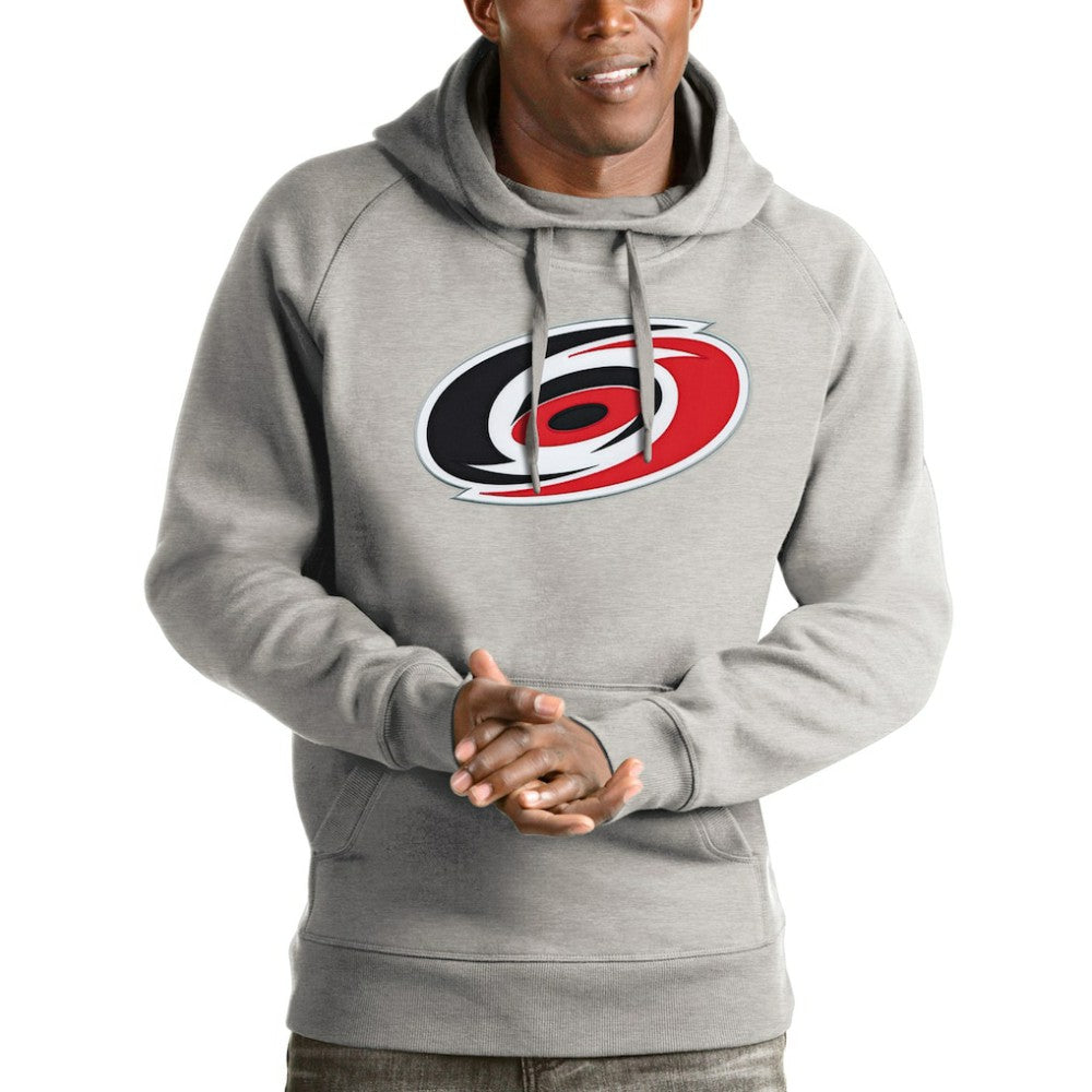 Carolina Hurricanes Antigua Logo Victory Pullover Hoodie - Heathered Gray - NHL