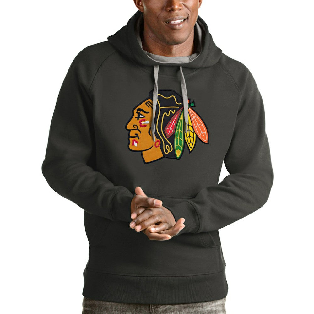Chicago Blackhawks Antigua Logo Victory Pullover Hoodie - Charcoal - NHL