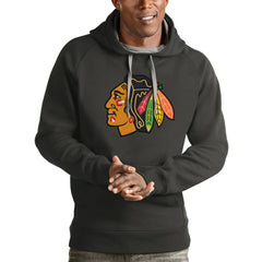 Chicago Blackhawks Antigua Logo Victory Pullover Hoodie - Charcoal - NHL