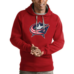 Columbus Blue Jackets Antigua Logo Victory Pullover Hoodie - Red - NHL