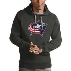 Columbus Blue Jackets Antigua Logo Victory Pullover Hoodie - Charcoal - NHL