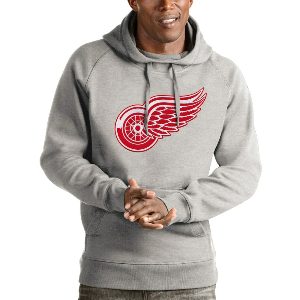 Detroit Red Wings Antigua Logo Victory Pullover Hoodie - Heathered Gray - NHL