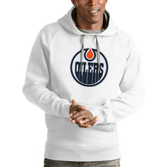 Edmonton Oilers Antigua Logo Victory Pullover Hoodie - White - NHL