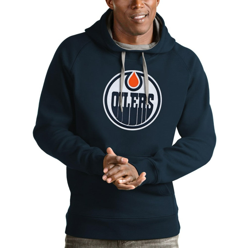 Edmonton Oilers Antigua Logo Victory Pullover Hoodie - Navy - NHL