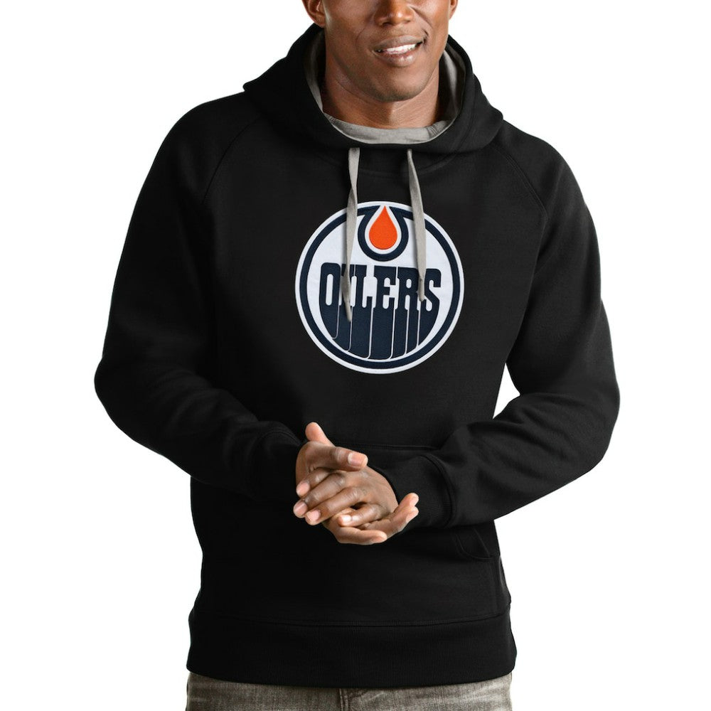 Edmonton Oilers Antigua Logo Victory Pullover Hoodie - Black - NHL