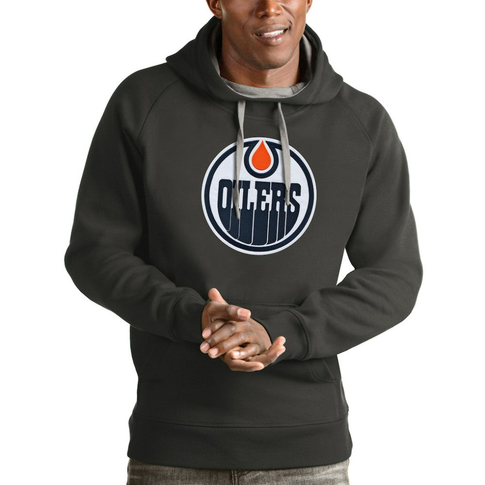 Edmonton Oilers Antigua Logo Victory Pullover Hoodie - Charcoal - NHL