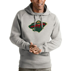 Minnesota Wild Antigua Logo Victory Pullover Hoodie - Heathered Gray - NHL