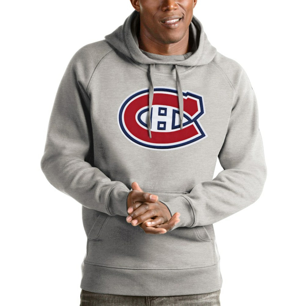 Montreal Canadiens Antigua Logo Victory Pullover Hoodie - Heathered Gray - NHL