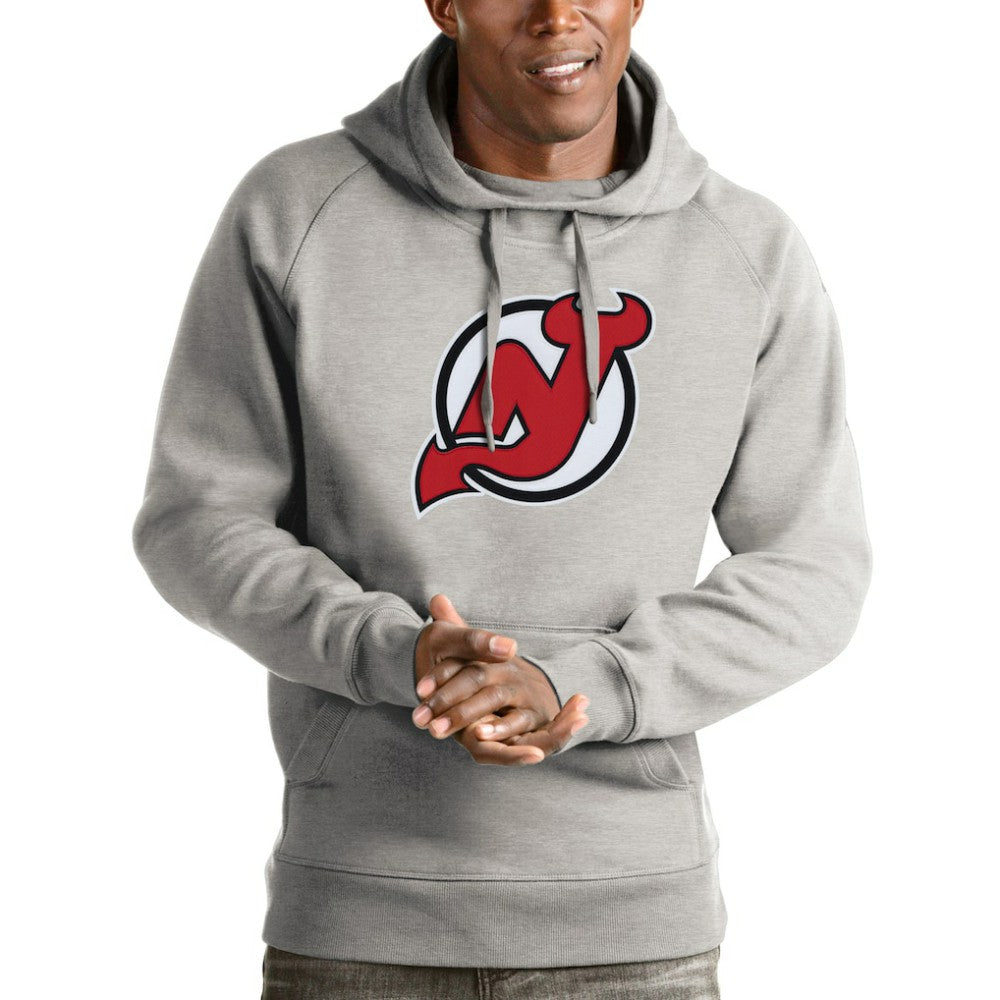 New Jersey Devils Antigua Logo Victory Pullover Hoodie - Heathered Gray - NHL