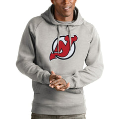New Jersey Devils Antigua Logo Victory Pullover Hoodie - Heathered Gray - NHL
