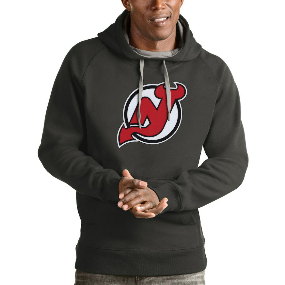 New Jersey Devils Antigua Logo Victory Pullover Hoodie - Charcoal - NHL