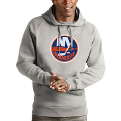 New York Islanders Antigua Logo Victory Pullover Hoodie - Heathered Gray - NHL