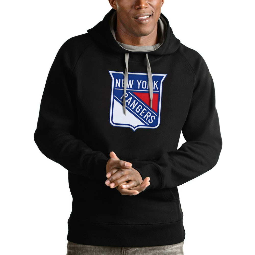 New York Rangers Antigua Logo Victory Pullover Hoodie - Black - NHL
