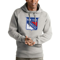New York Rangers Antigua Logo Victory Pullover Hoodie - Heathered Gray - NHL