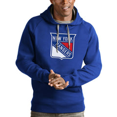 New York Rangers Antigua Logo Victory Pullover Hoodie - Blue - NHL