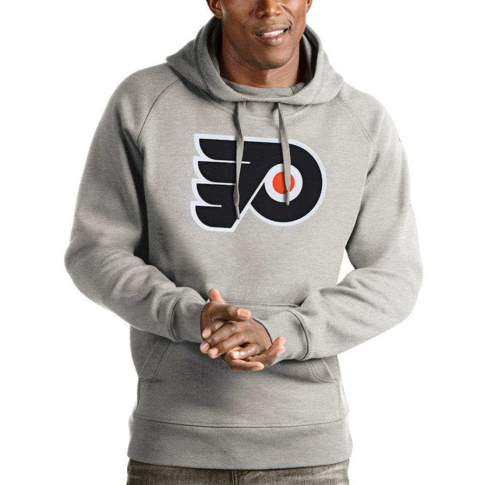 Philadelphia Flyers Antigua Logo Victory Pullover Hoodie - Heathered Gray - NHL