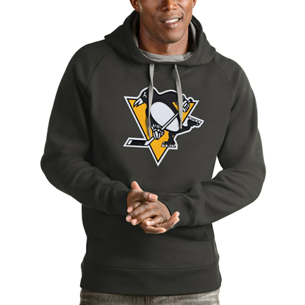 Pittsburgh Penguins Antigua Logo Victory Pullover Hoodie - Charcoal - NHL