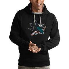 San Jose Sharks Antigua Logo Victory Pullover Hoodie - Black - NHL