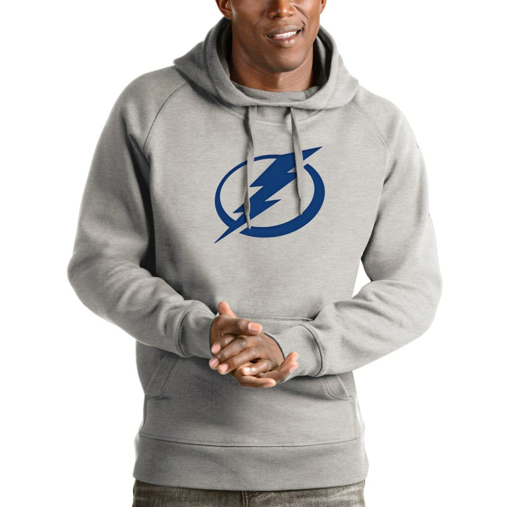 Tampa Bay Lightning Antigua Logo Victory Pullover Hoodie - Heathered Gray - NHL