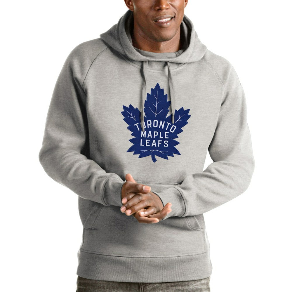 Toronto Maple Leafs Antigua Logo Victory Pullover Hoodie - Heathered Gray - NHL
