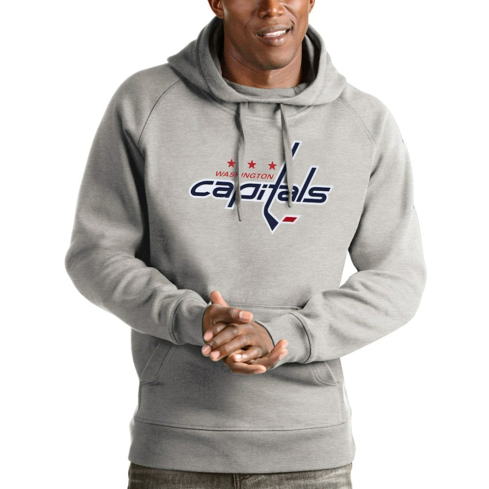 Washington Capitals Antigua Logo Victory Pullover Hoodie - Heathered Gray - NHL