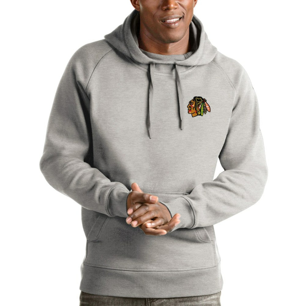 Chicago Blackhawks Antigua Victory Pullover Hoodie - Heathered Gray - NHL