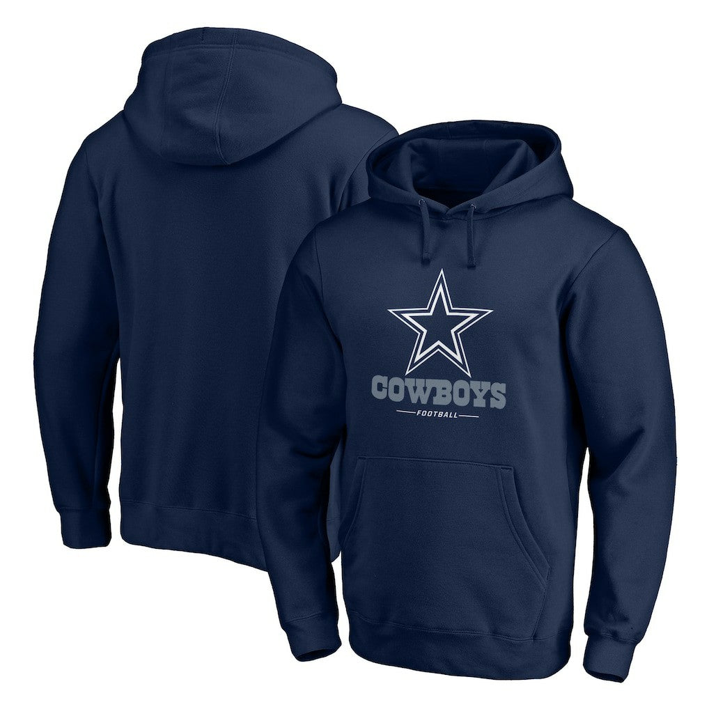Dallas Cowboys Logo Team Lockup Fitted Pullover Hoodie Navy | NFL
