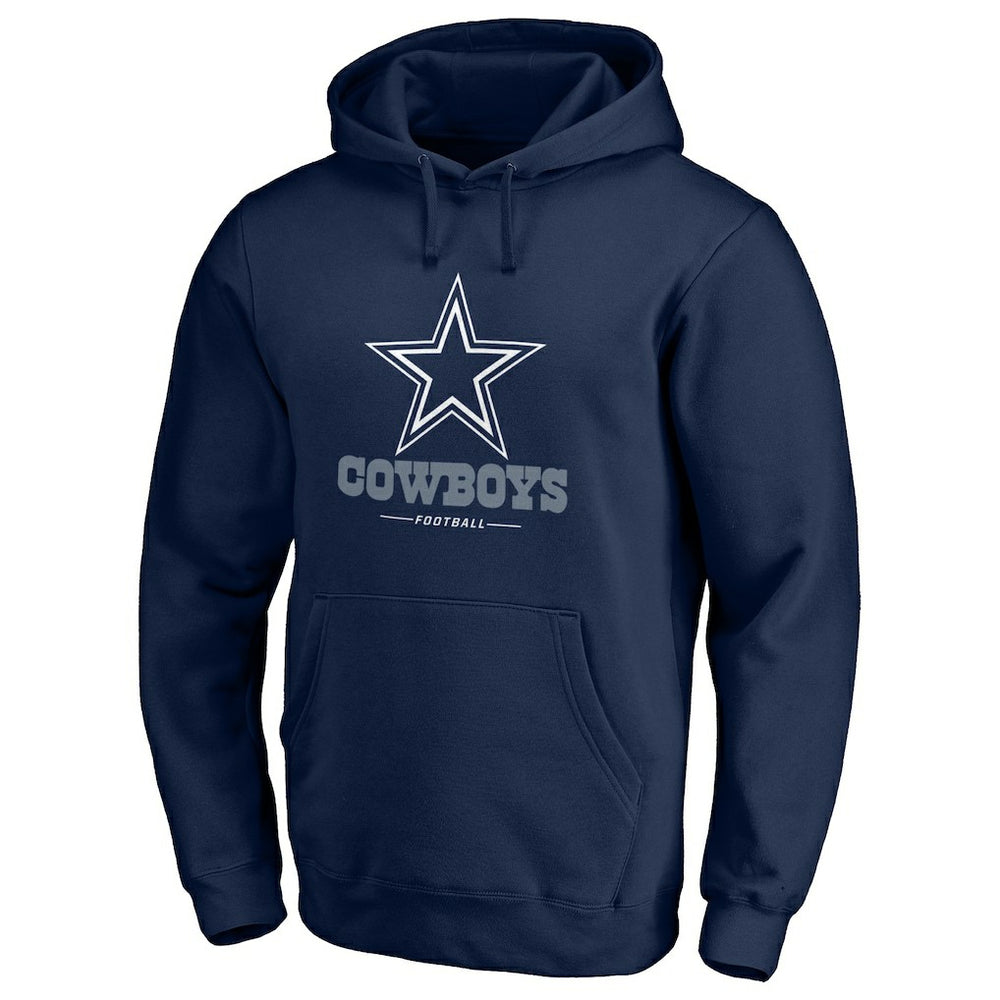 Dallas Cowboys Logo Team Lockup Fitted Pullover Hoodie Navy | NFL