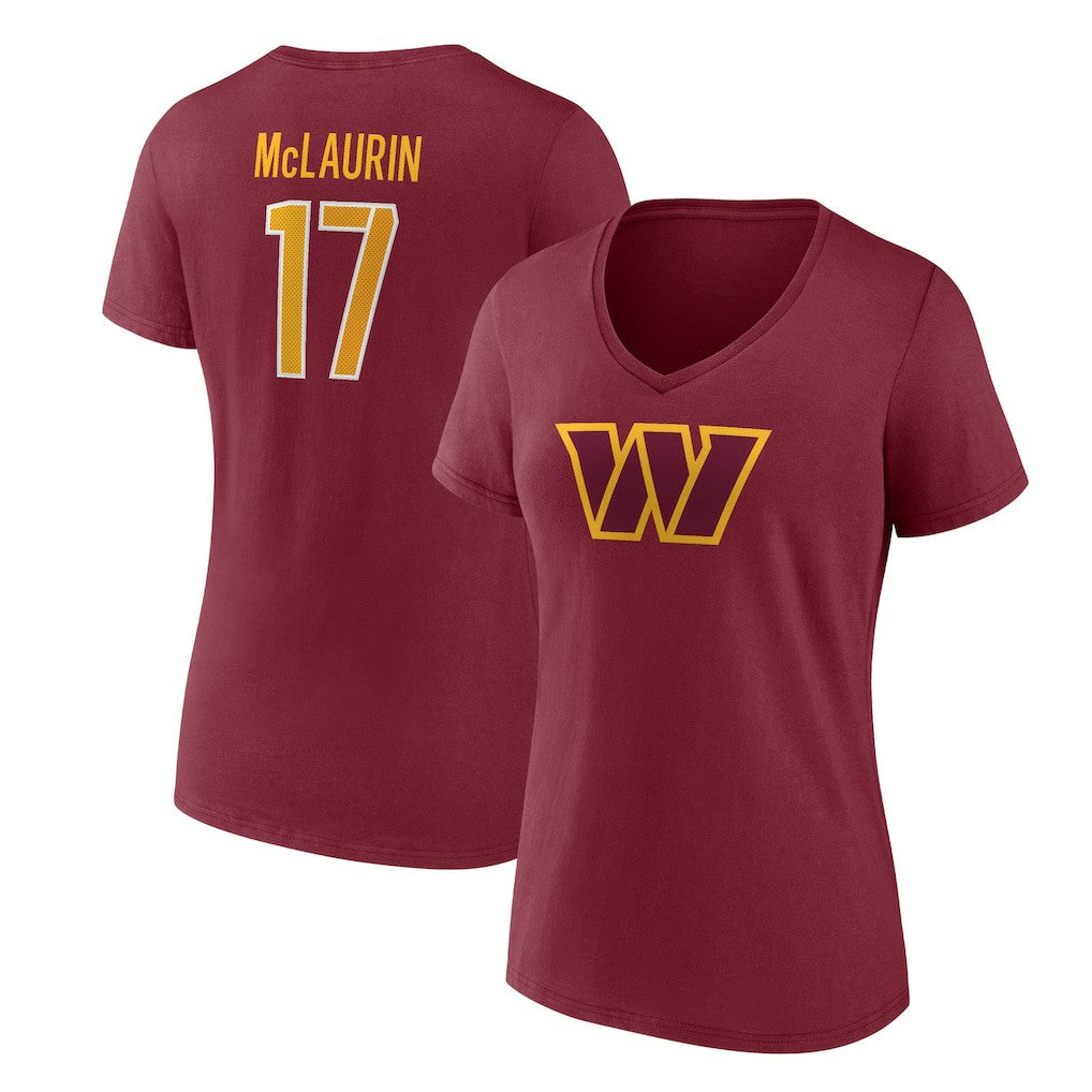 Terry McLaurin Washington Commanders Women's Player Icon Name & Number V-Neck T-Shirt Burgundy | Fanatics
