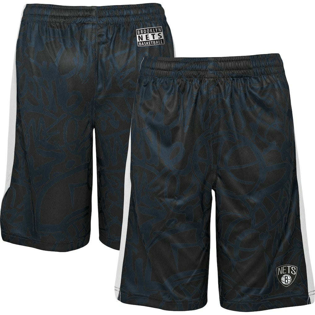 Brooklyn Nets Youth Scribble Dribble Baller Shorts Black - NBA