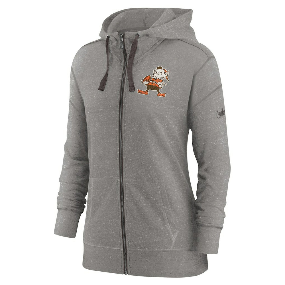 Cleveland Browns Women's Gym Vintage Full-Zip Hoodie Heather Charcoal | Nike for Sale
