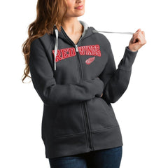 Detroit Red Wings Antigua Women's Wordmark Victory Full-Zip Hoodie - Charcoal - NHL