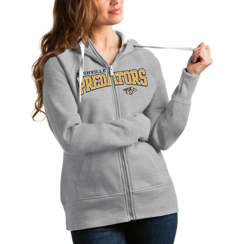Nashville Predators Antigua Women's Wordmark Victory Full-Zip Hoodie - Heathered Gray - NHL