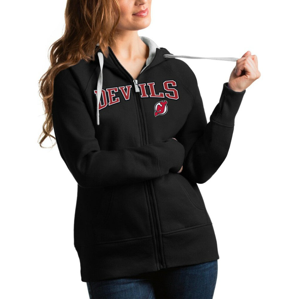 New Jersey Devils Antigua Women's Wordmark Victory Full-Zip Hoodie - Black - NHL
