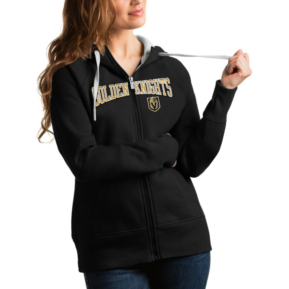 Vegas Golden Knights Antigua Women's Wordmark Victory Full-Zip Hoodie - Black - NHL