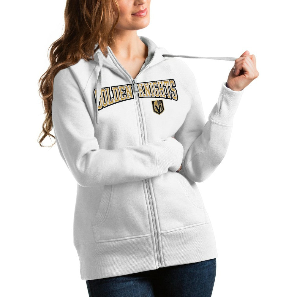 Vegas Golden Knights Antigua Women's Wordmark Victory Full-Zip Hoodie - White - NHL
