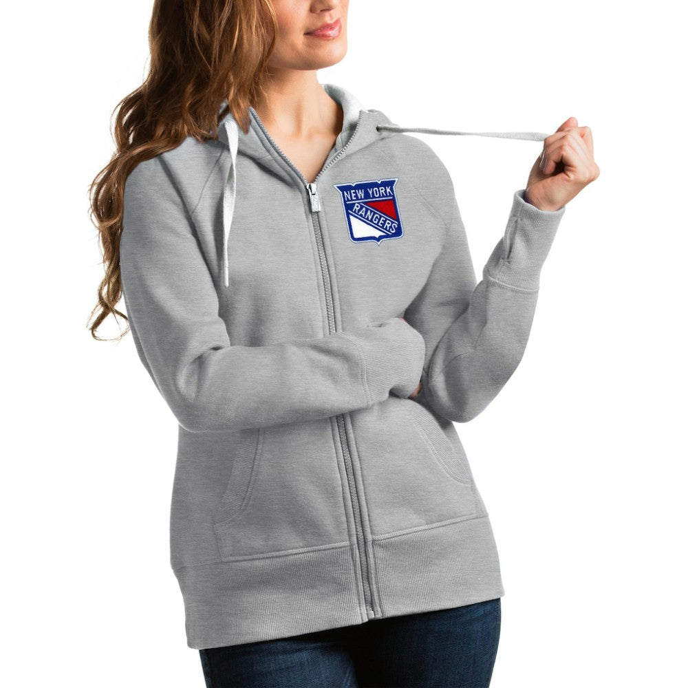 New York Rangers Antigua Women's Victory Full-Zip Hoodie - Heathered Gray - NHL