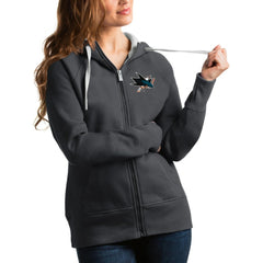San Jose Sharks Antigua Women's Victory Full-Zip Hoodie - Charcoal - NHL