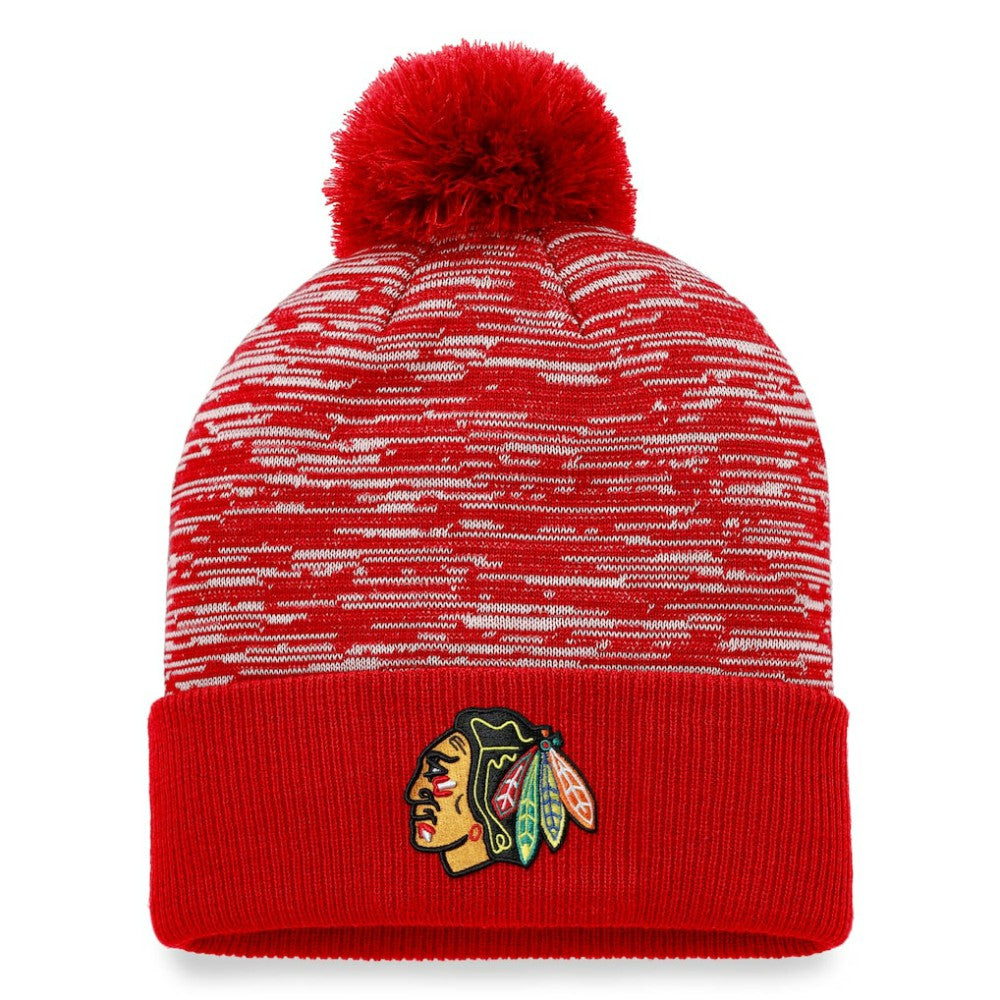 Chicago Blackhawks Fanatics Defender Cuffed Knit Hat with Pom - Red - NHL