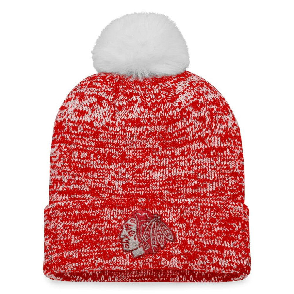 Chicago Blackhawks Fanatics Women's Glimmer Cuffed Knit Hat with Pom - Red - NHL