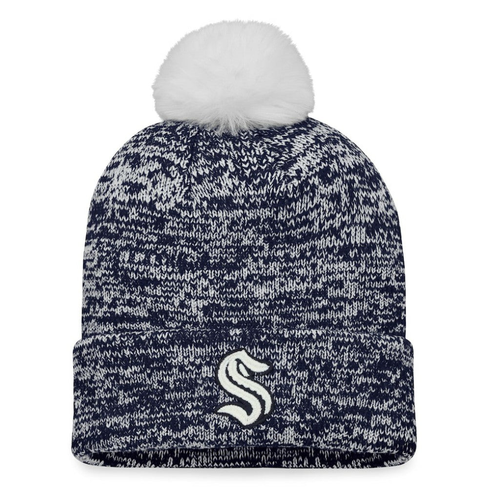 Seattle Kraken Fanatics Women's Glimmer Cuffed Knit Hat with Pom - Deep Sea Blue - NHL