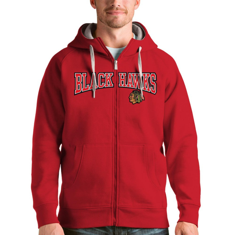 Chicago Blackhawks Antigua Wordmark Victory Full-Zip Hoodie - Red - NHL
