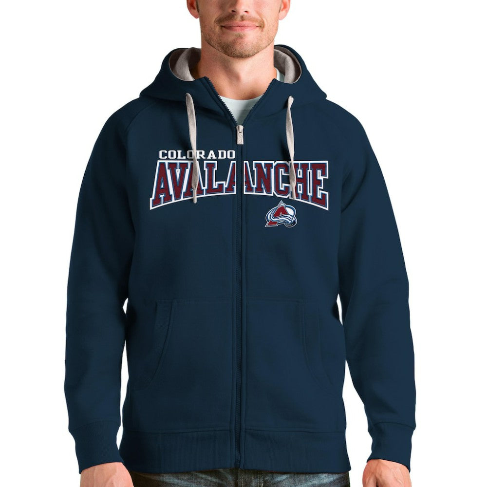 Colorado Avalanche Antigua Wordmark Victory Full-Zip Hoodie - Navy - NHL