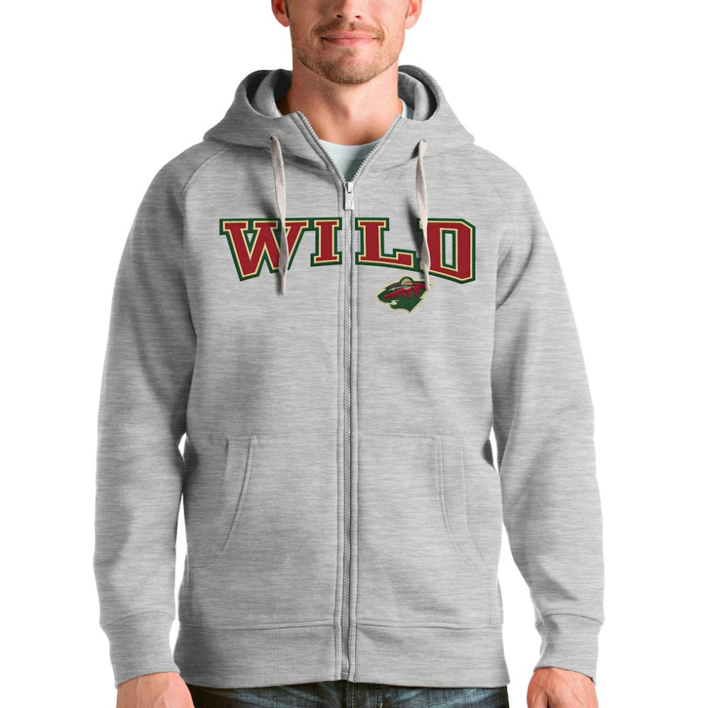 Minnesota Wild Antigua Wordmark Victory Full-Zip Hoodie - Heathered Gray - NHL