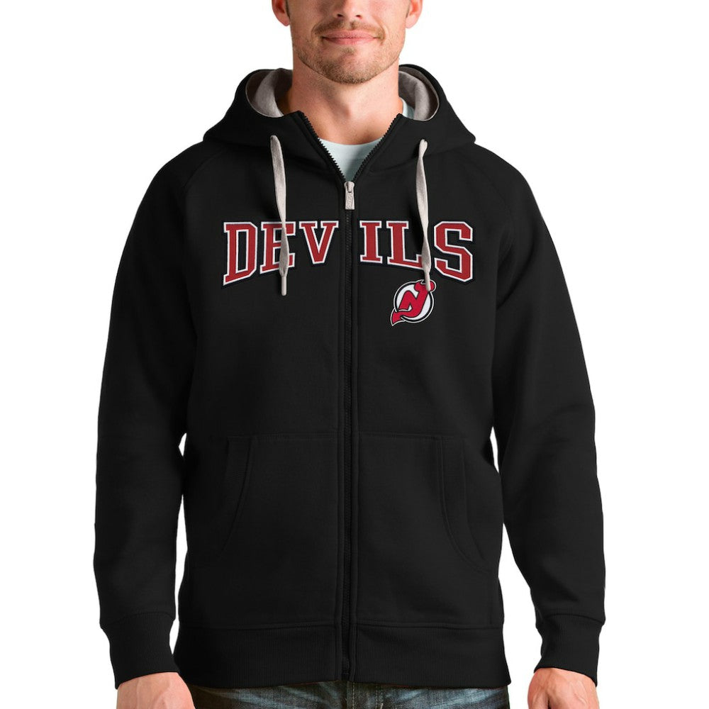 New Jersey Devils Antigua Wordmark Victory Full-Zip Hoodie - Black - NHL