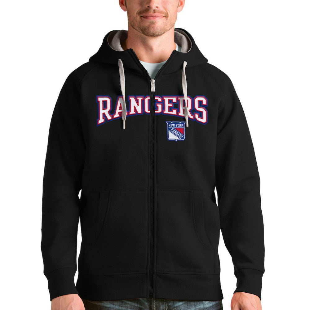 New York Rangers Antigua Wordmark Victory Full-Zip Hoodie - Black - NHL