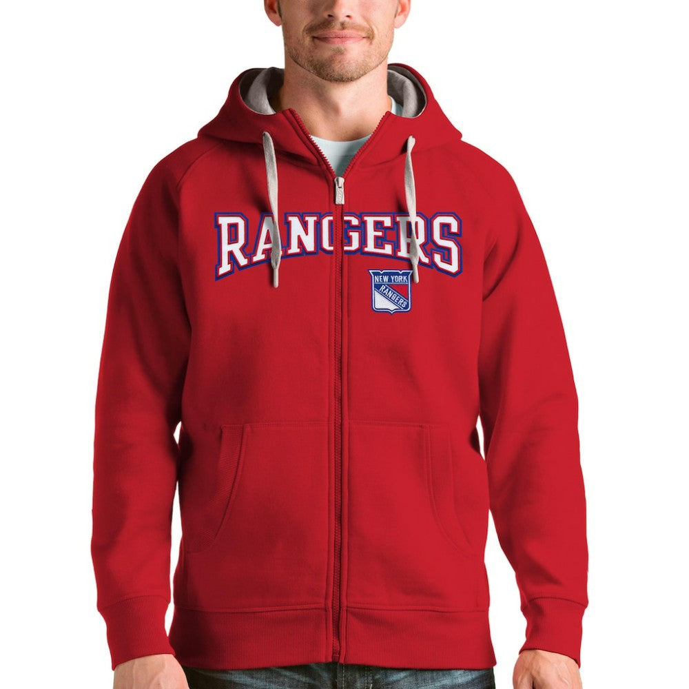 New York Rangers Antigua Wordmark Victory Full-Zip Hoodie - Red - NHL